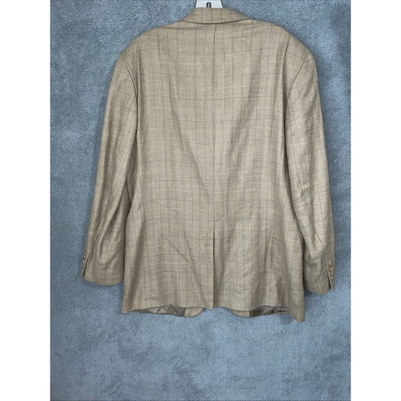 Chaps Ralph Lauren Blazer Mens 41R Beige Silk Wool Linen Plaid Buttons Career‎ - Picture 11 of 12